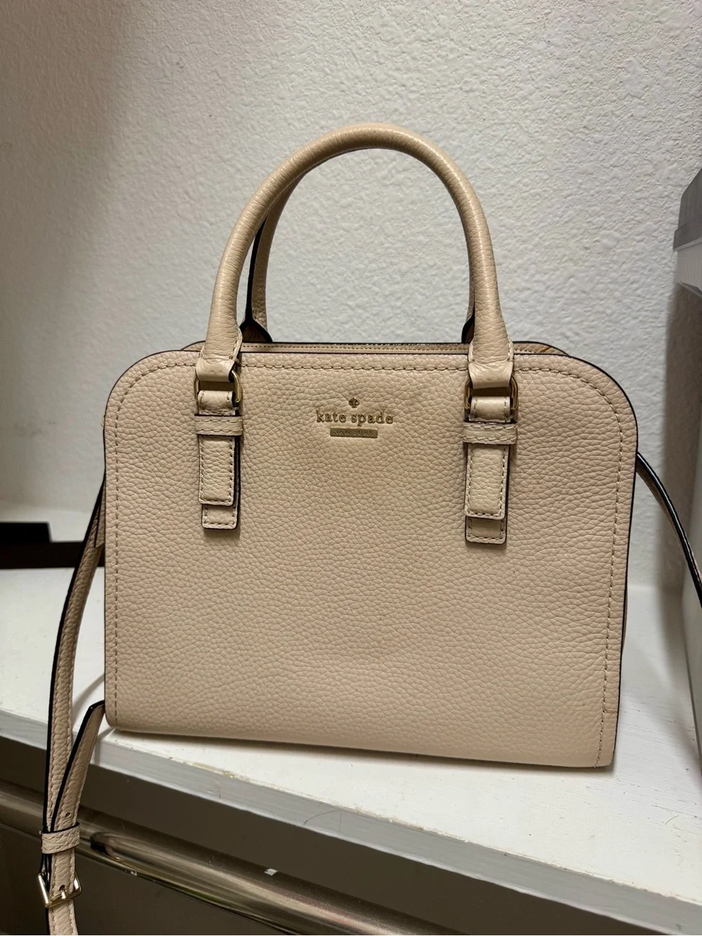 kate spade Pebbled Leather Satchel in Light Beige